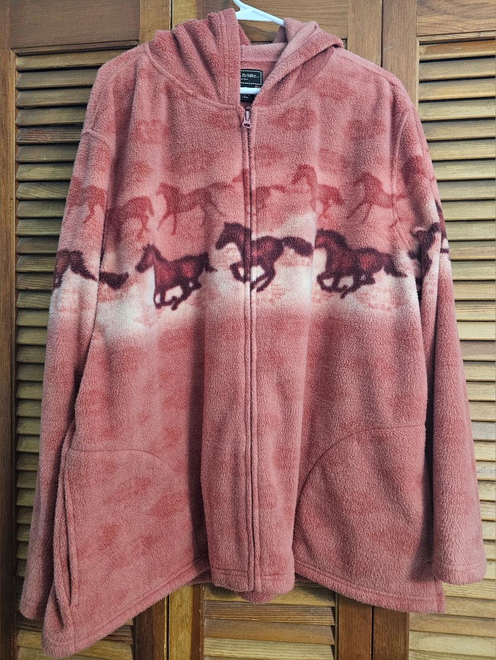 Bit & Bridle Fleece Horse Print Zip Hoodie 1X Pink Cozy Western Cottagecore